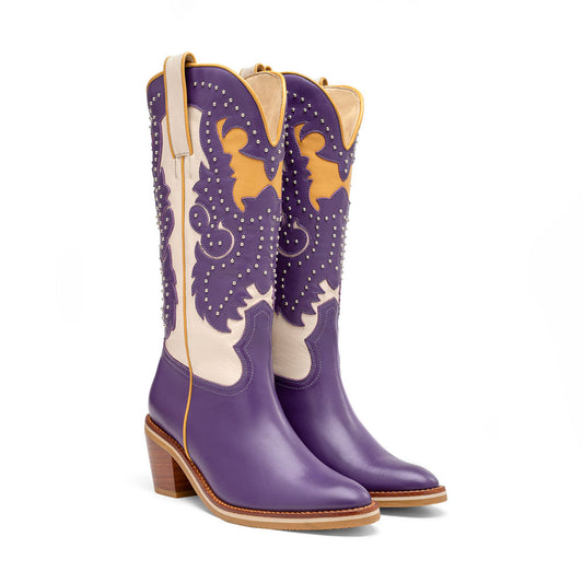 Joaquina violeta y beige