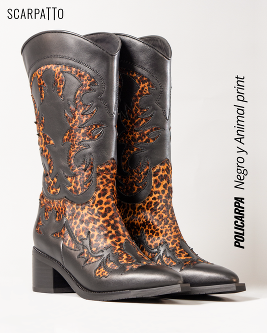 POLICARPA Negro y Animal print felino